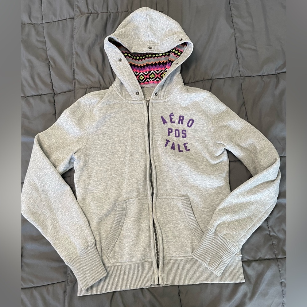 Y2K Aeropostale Gray Hoodie with Purple Logo size Large